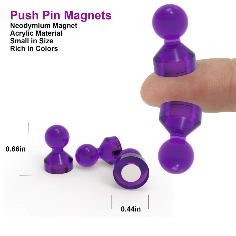 Ant Mag Magnetic Push Pins Strong Push Pin Magnets for Fridge Whiteboards Calendars Maps in School & Office Pack of 18 Purple - Image 2